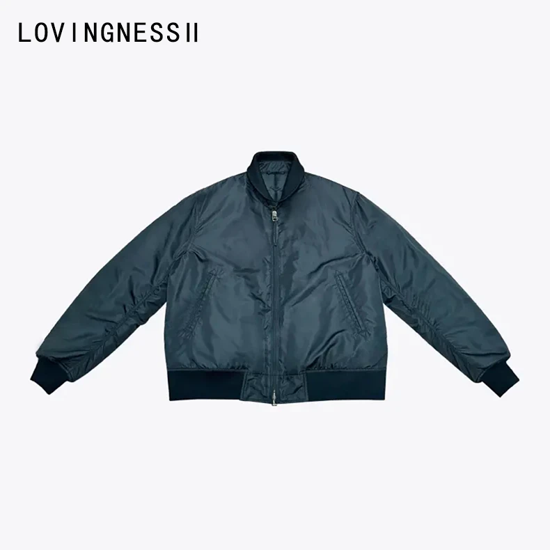 2024秋冬新款小众设计复古工装风罗纹立领立领飞行员棒球服夹克女