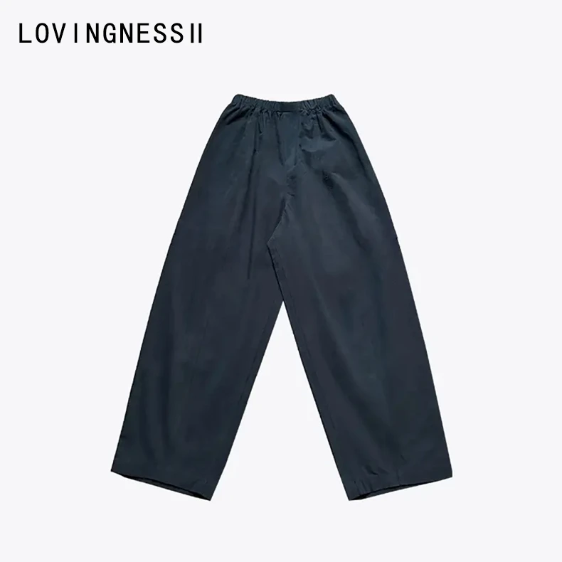 2024夏季新款小众设计无性别风休闲百搭纯色松紧腰萝卜裤长裤女