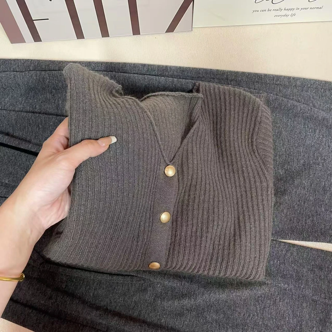 H32秋装新款V领针织开衫百搭韩版宽松毛衣外套长袖显瘦上衣洋气
