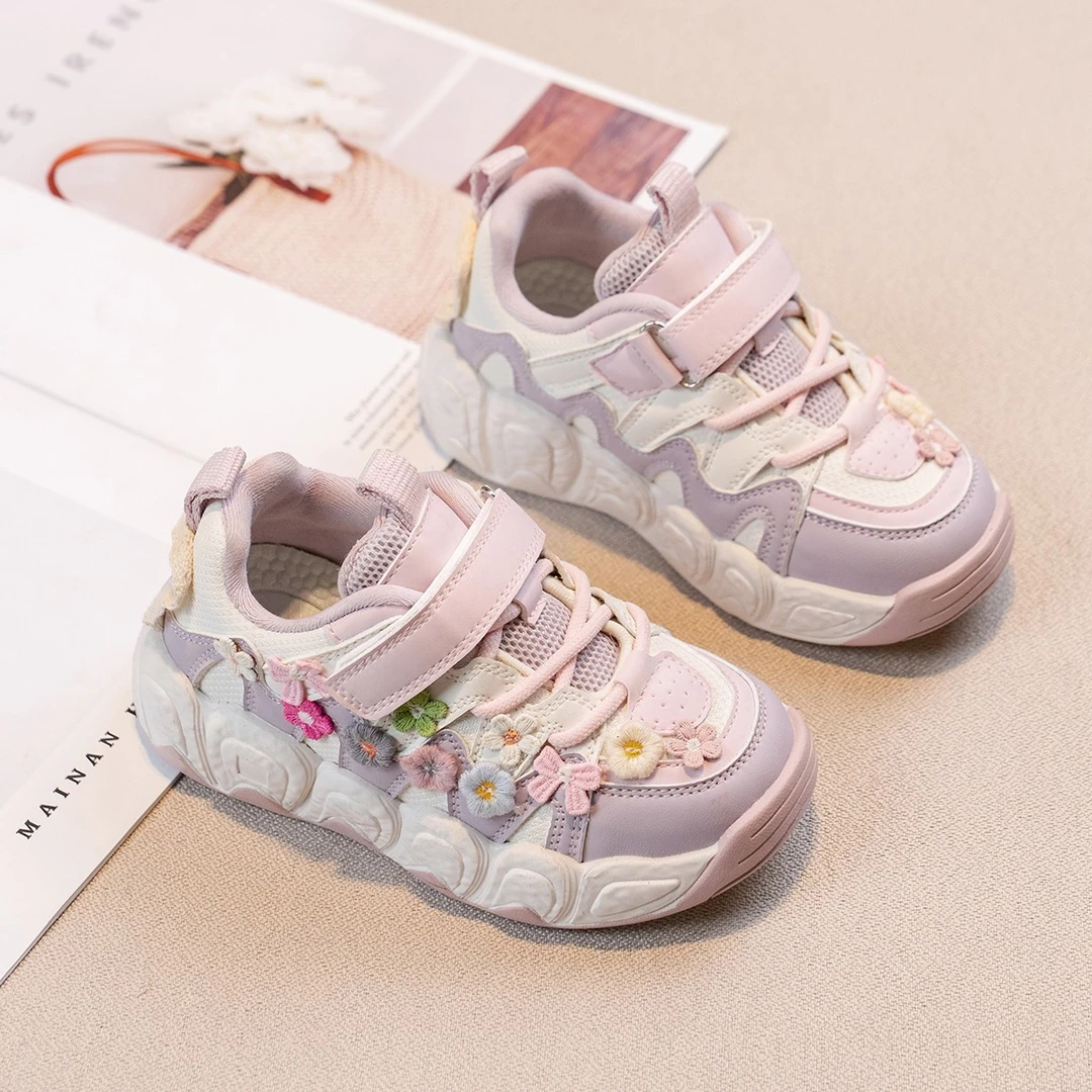 ABC女童鞋子儿童运动鞋刺绣2024秋季中大童老爹鞋休闲百搭小女孩