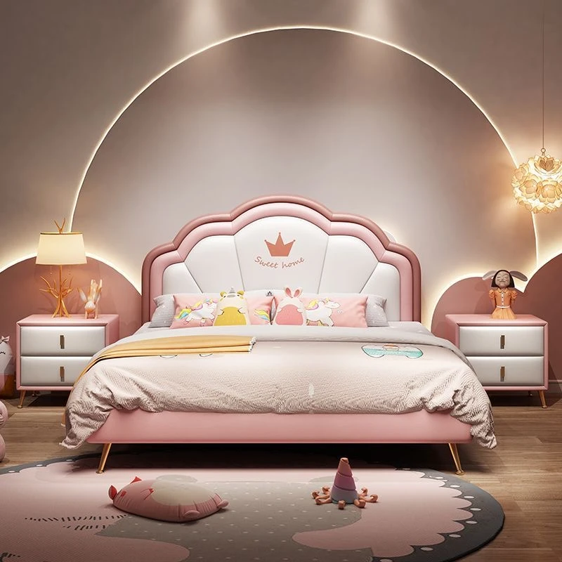 公主床女孩儿童房粉色家用简约皮床男童小孩青少年居家好物