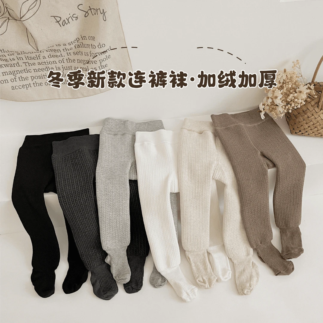 【人手2件】冬季韩版婴儿加绒连裤袜女宝宝加厚打底裤保暖裤子