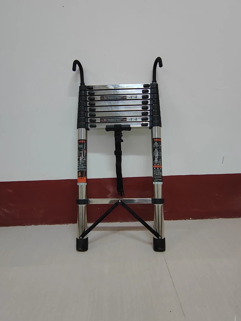 带挂钩的不锈钢伸缩梯子直梯一字带钩竹节梯家用