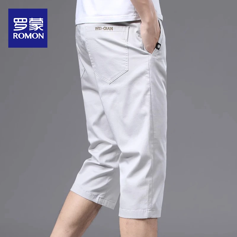 罗蒙冰丝休闲短裤男款夏季薄款直筒修身百搭中裤男士潮流七分裤子