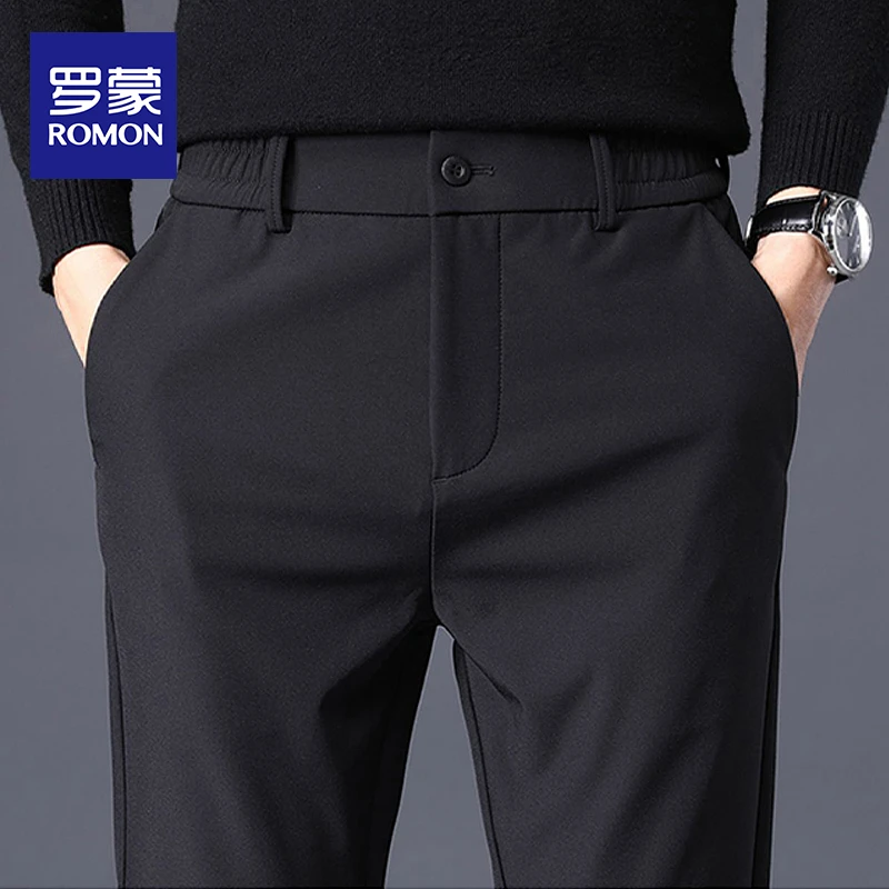 罗蒙春秋季休闲裤男款修身直筒秋季潮牌高颜值百搭西装长裤子男款