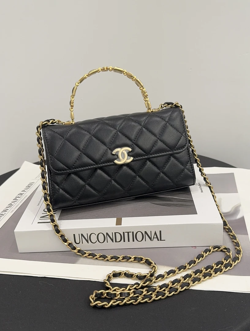 全新未使用 Chanel/香奈儿 Kelly黑金大号珐琅手柄 全套 拍下送检