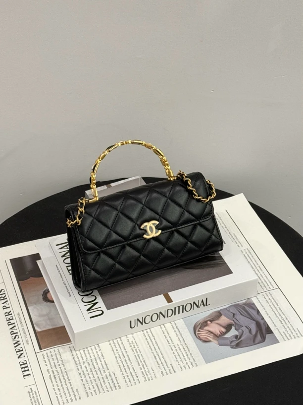 99新 Chanel/香奈儿 黑金大号Kelly珐琅手柄 大全套  拍下送鉴定