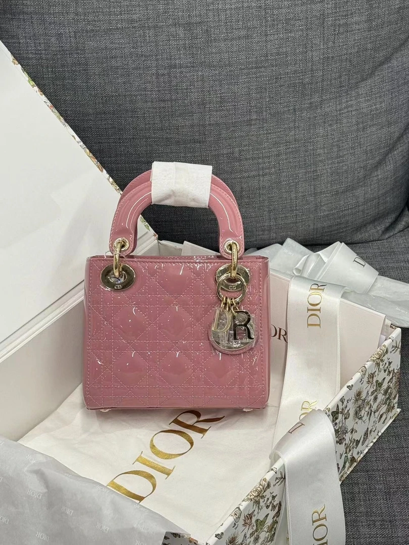 99新 DIOR/迪奥 戴妃三格漆皮复古粉 全套 拍送中检