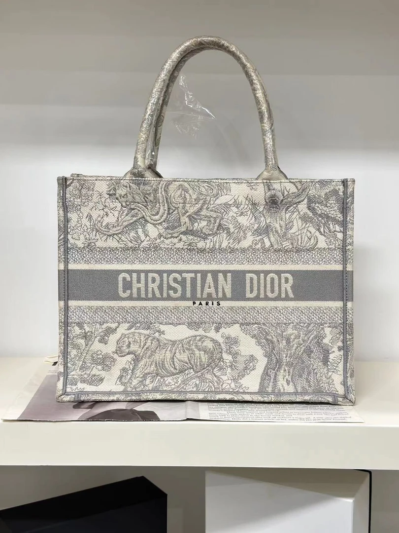 99新 DIOR/迪奥  动物园灰色中号托特包 拍下送中检