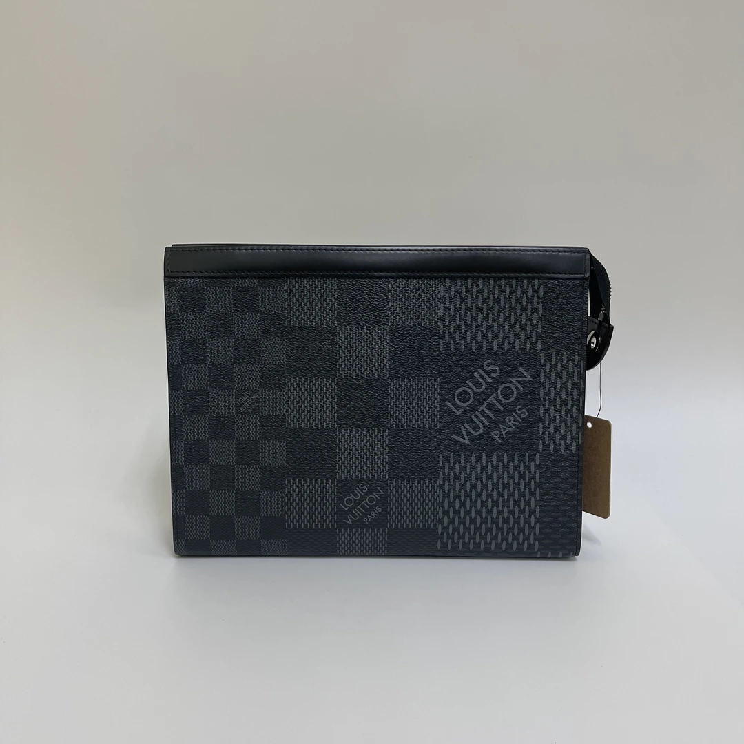 99新 LouisVuitton/路易威登 黑色 拼接棋盘格 男士 手拿包洗漱包