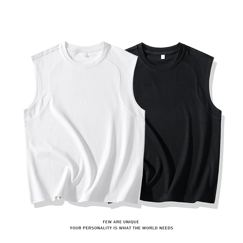 【YUKE】男士纯色背心2024夏季新款运动健身透气宽松圆领无袖T恤男