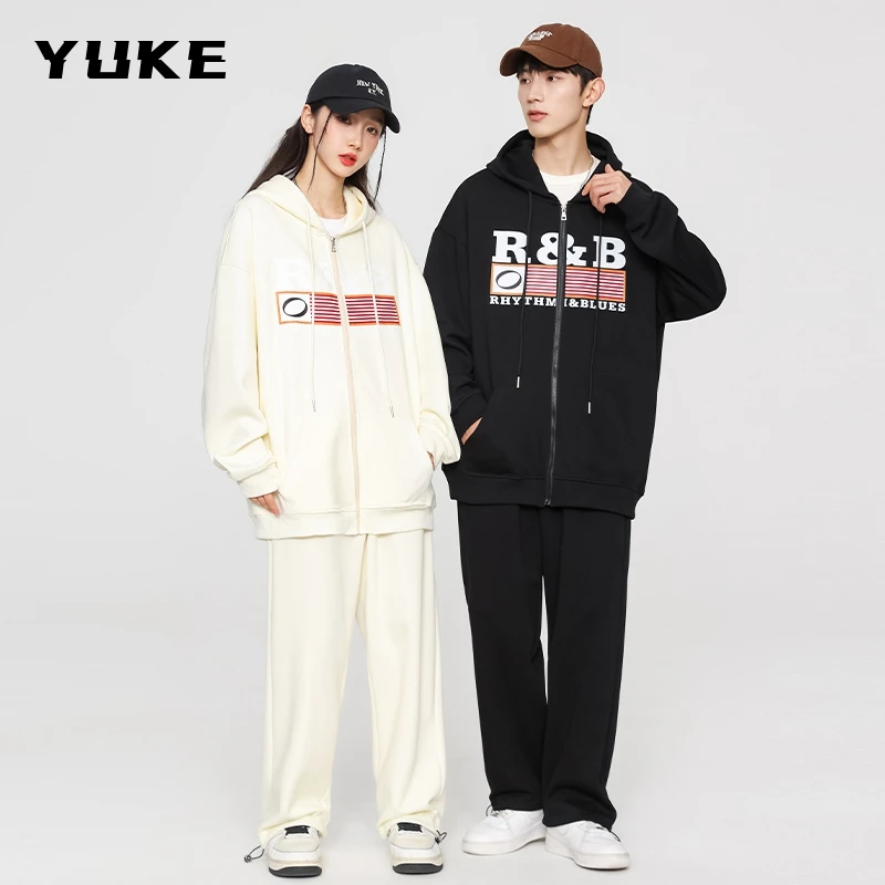【YUKE】情侣款休闲运动套装连帽印花开衫卫衣套装【交个朋友专属】