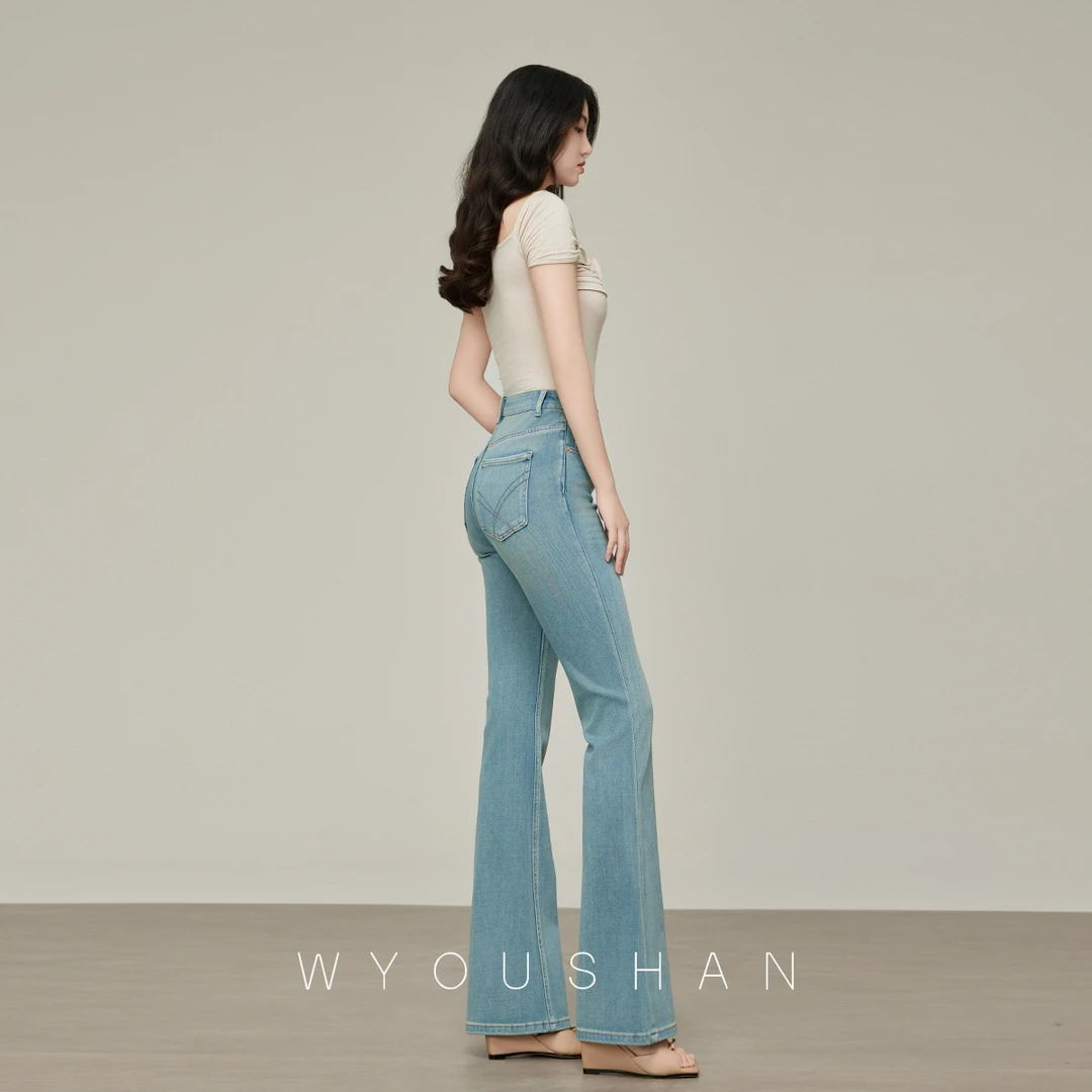 9109 王幼珊微喇牛仔裤女高腰新款春秋2025年小个子喇叭裤子浅色