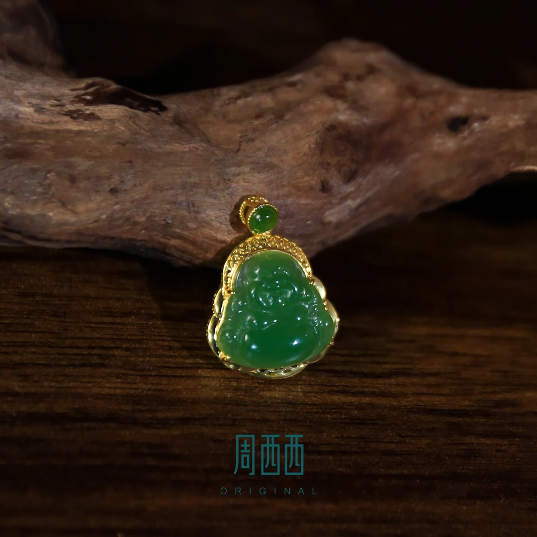 周西西精美珠宝18K碧玉佛公吊坠气质轻奢时尚百搭多样性发货13122