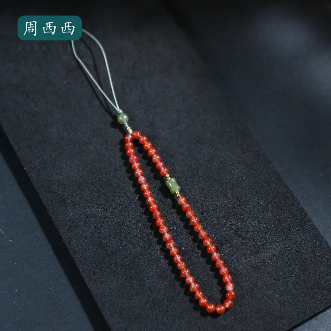 周西西精美珠宝南红玛瑙手机链挂件4mm轻奢时尚百搭多样性发16378