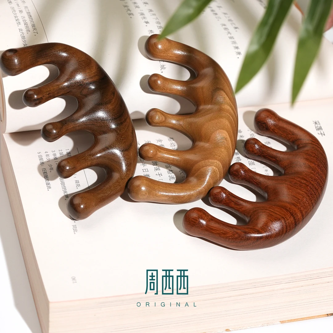 周西西精美绿檀木梳子木带宝简约古风文玩配饰多样性发一10259