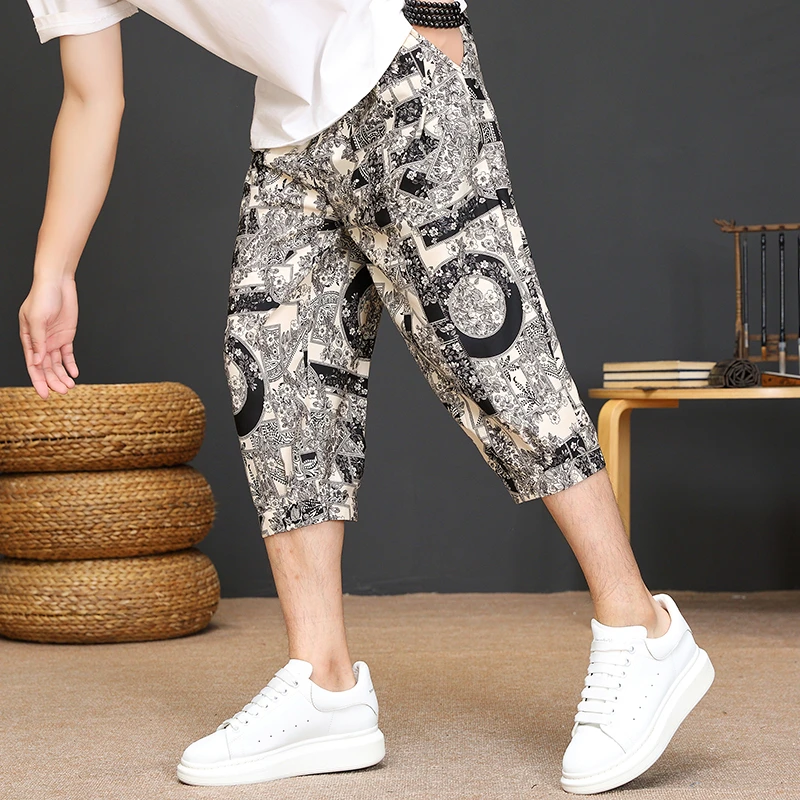 男士夏季新款七分裤夏天薄款潮流韩版中国风胖子宽松夏天休闲裤子