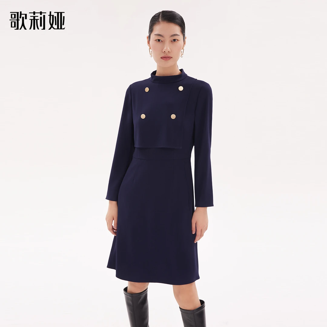【商场同款新品】歌莉娅奥莱秋季三醋酸立领女士连衣裙1A9L4K850