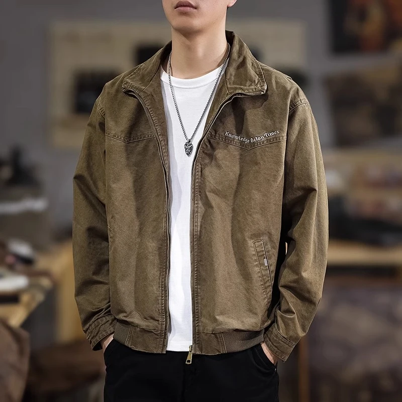 秋季美式复古飞行员夹克男宽松潮牌重磅加棉秋冬新款水洗工装外套