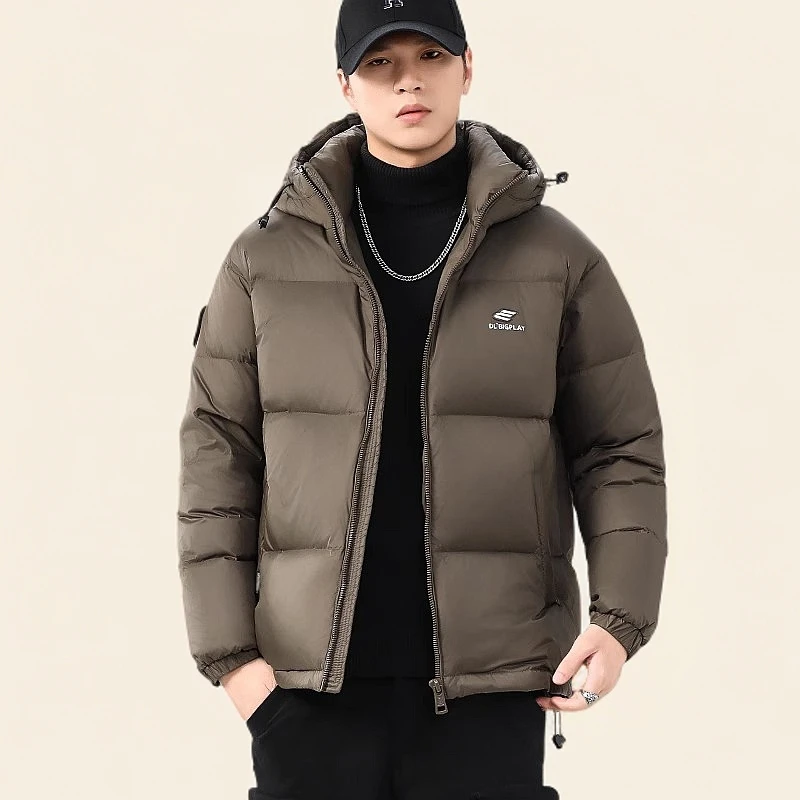 高充绒90鸭绒羽绒服男冬季宽松大码连帽保暖面包服防寒外套潮牌男