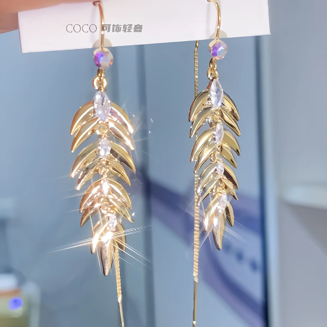 铜合金耳饰 气质轻奢时尚耳线耳环个性金色精致金枝玉叶素耳饰154