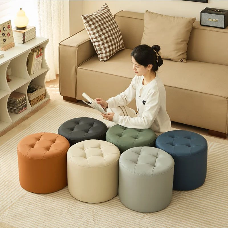 轻奢小凳子家用矮凳软坐墩圆形沙发凳皮墩凳门口换鞋凳客厅 Q234