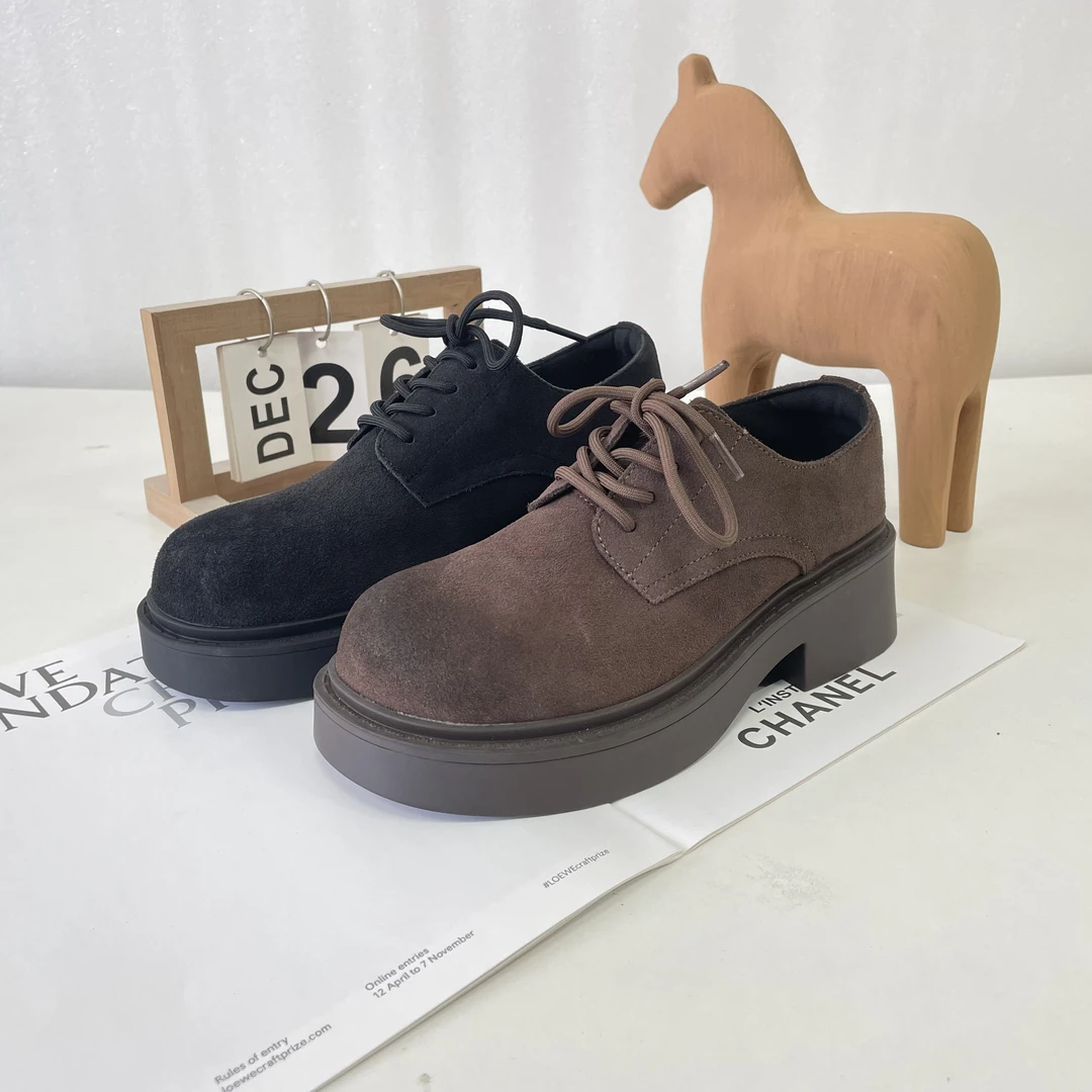 2024春季新款百搭时尚厚底休闲女鞋英伦风圆头单鞋69-1002