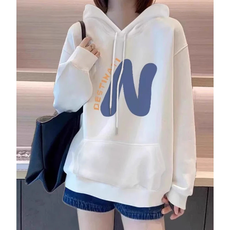 2025秋冬女装白色连帽卫衣女春秋新款爆款小个子减龄百搭加绒外套