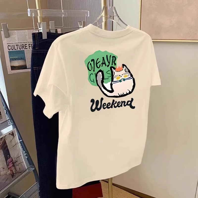 2025新款宽松正肩短袖t恤欧货大版女夏季棉半袖体恤小个子上衣