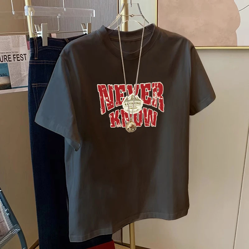 宽松百搭时尚2025夏季新款灰色棉短袖t恤女洋气小个子上衣体恤