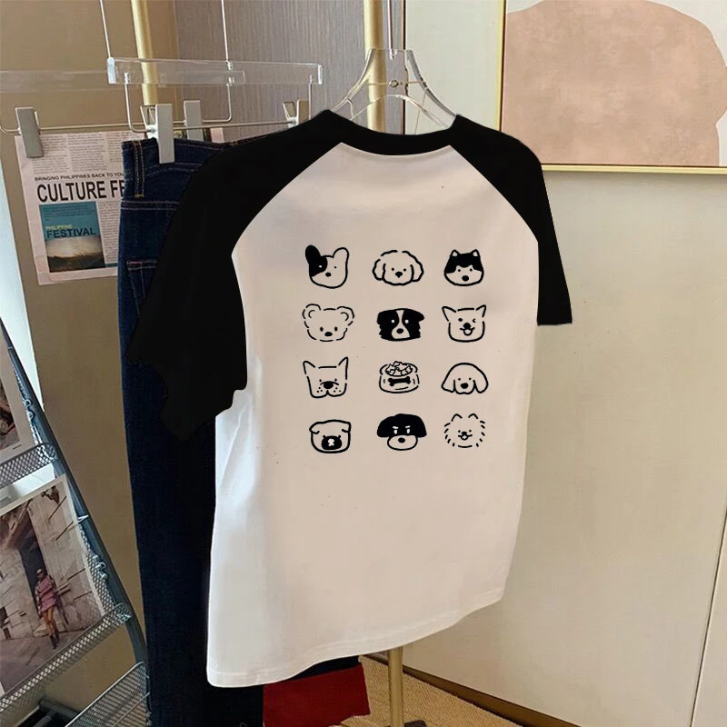 短袖t恤女宽松2025新款夏季纯棉撞色百搭拼接减龄小个子体恤上衣