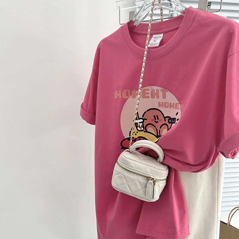 2025流行设计感火龙果洋红色正肩t恤短袖女夏季别致甜辣茶系上衣