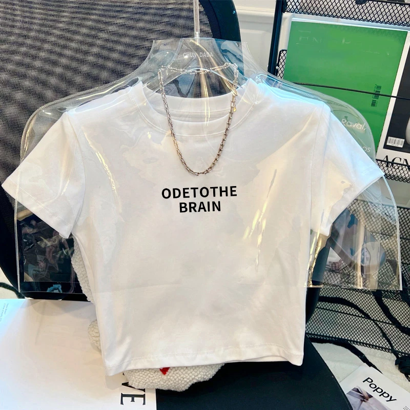 夏季新款设计感美式辣妹短款短袖T恤女字母印花ins潮牌高腰上衣潮