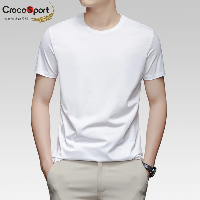 Crocosport/鳄鱼恤运动系列净色冰丝短袖t恤夏季男士圆领上衣透气