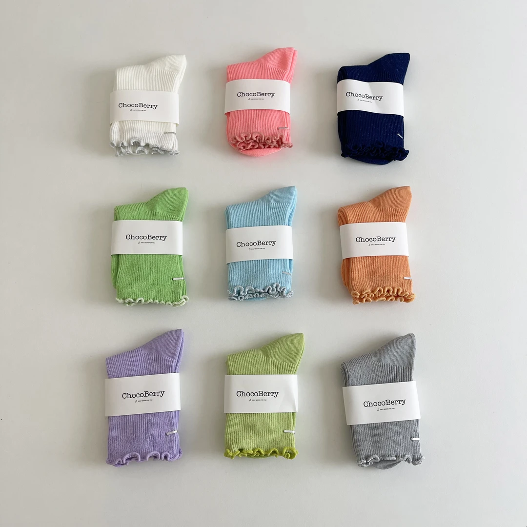 春季薄款儿童棉袜女童亮丝糖果色袜子木耳边短袜女袜