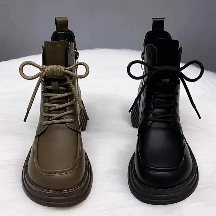 高级感真皮厚底马丁靴女英伦风2024年秋冬新款显瘦短靴百搭单靴