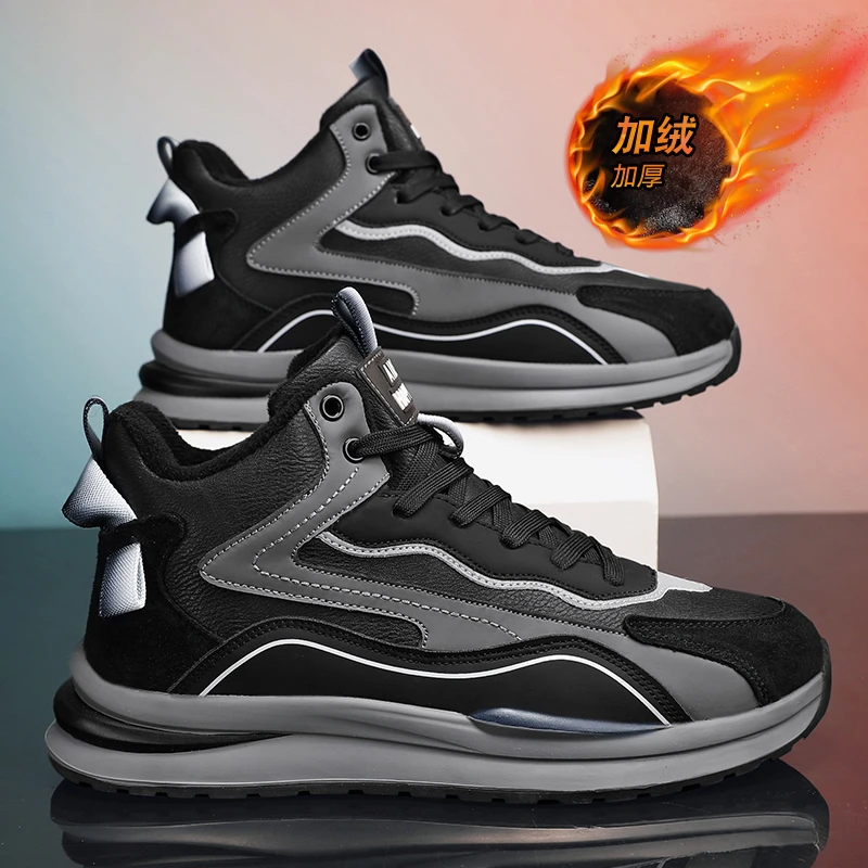回力新棉鞋男2023冬季新款中帮加绒加厚时尚休闲运动厚底保暖阿甘