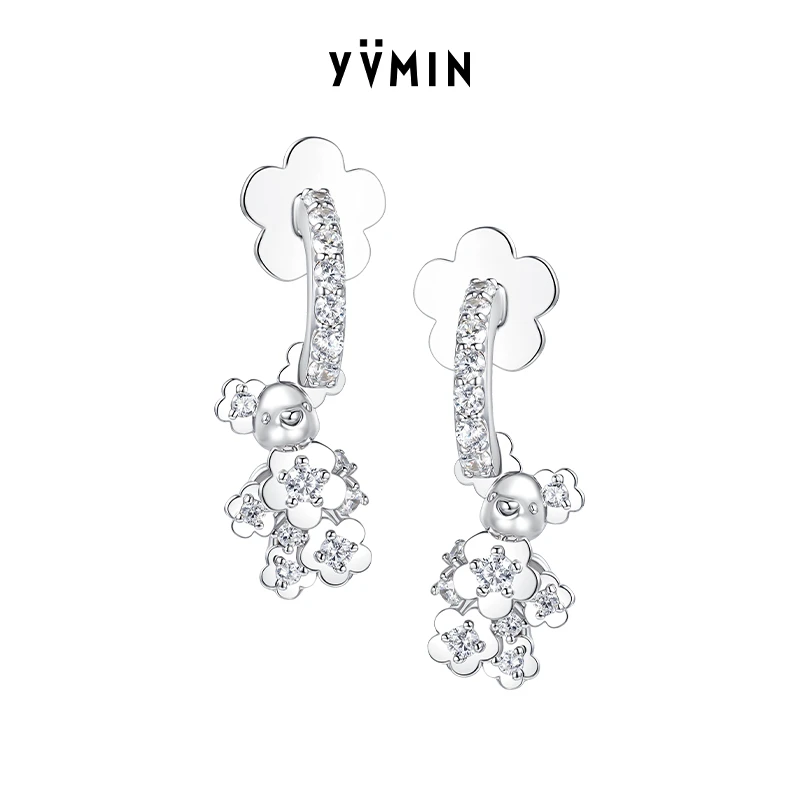 YVMIN/尤目 925银合成锆石耳饰 花朵mini迷你小熊耳钉
