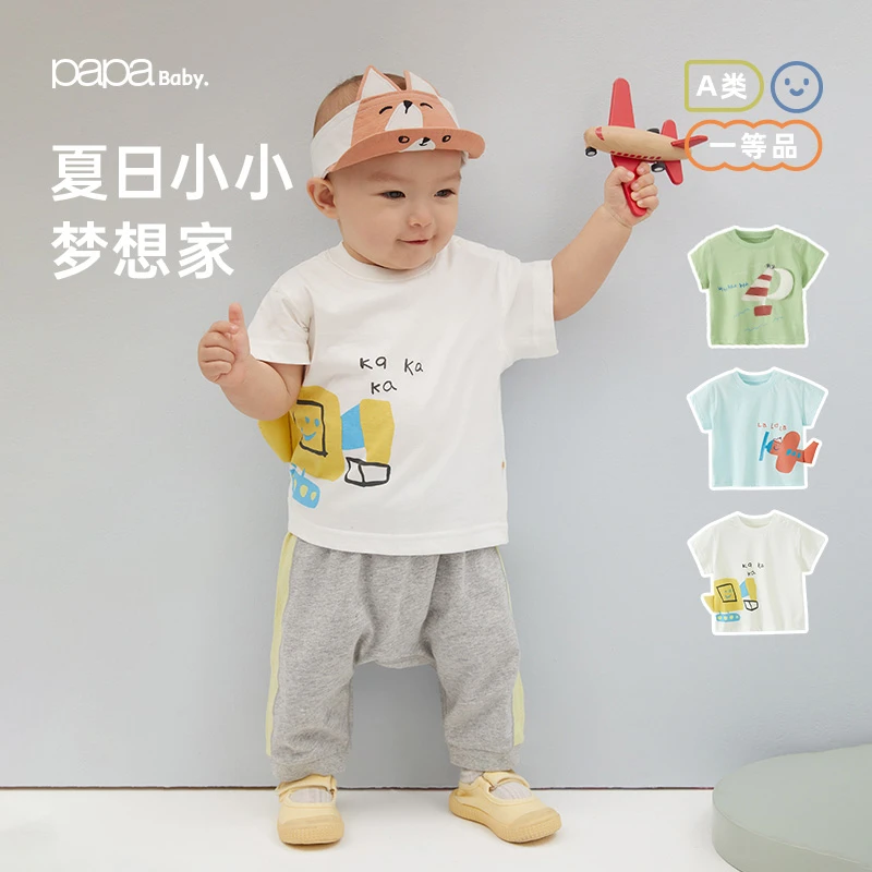 papa爬爬夏季儿童男女宝宝立体造型T恤飞机短袖婴儿可爱上衣