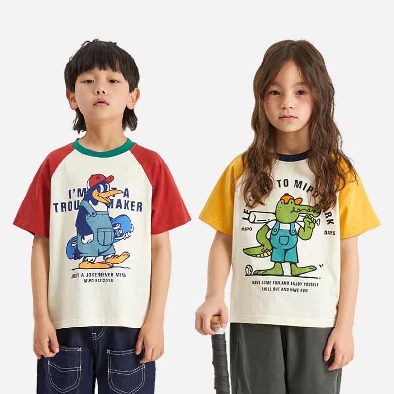 mipo儿童印花短袖T恤夏季男女童卡通上衣原创潮流新品