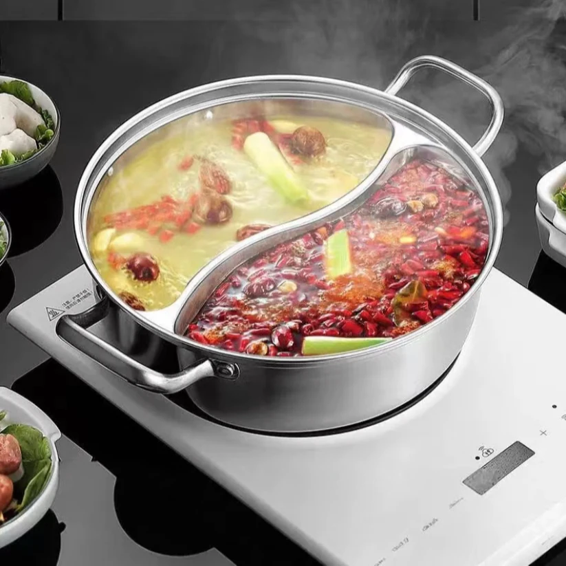 316大容量不锈钢火锅加厚加深鸳鸯锅火锅专用锅电磁炉煤气灶通用