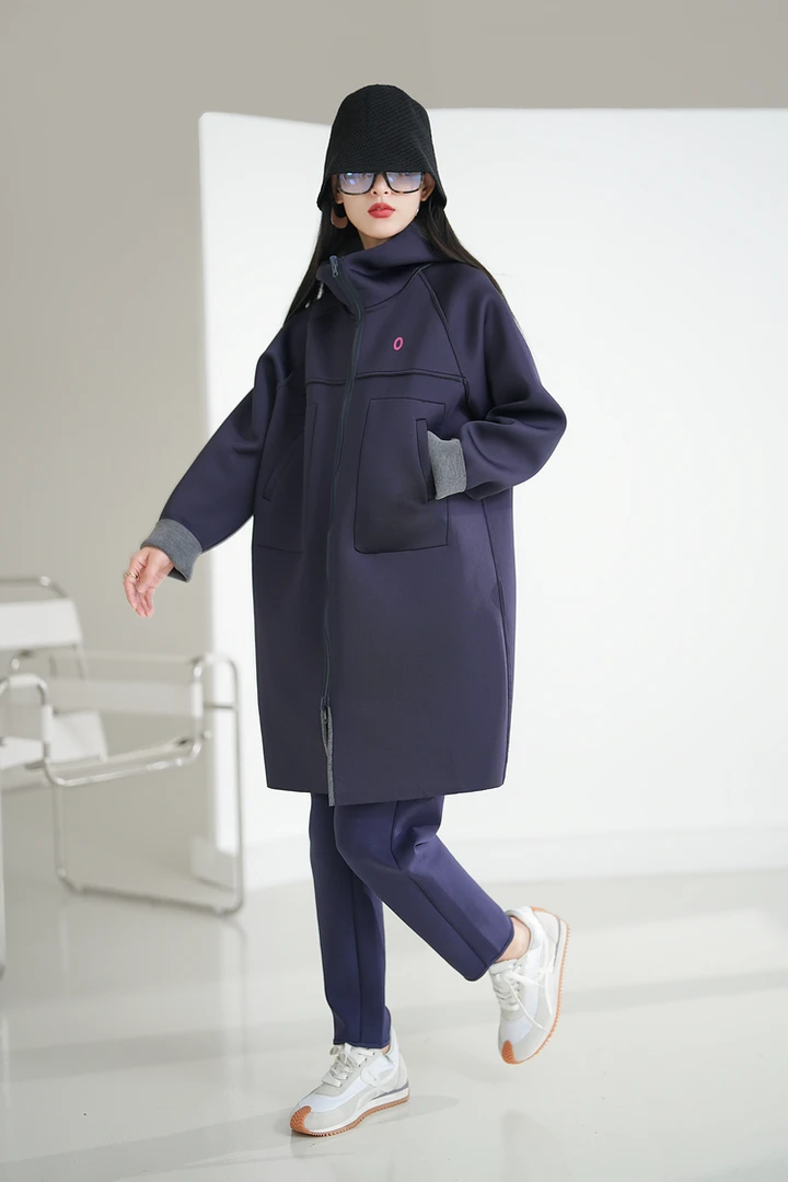 双面穿设计 2023秋季新款知性商务休闲运动风中长款连帽拉链风衣