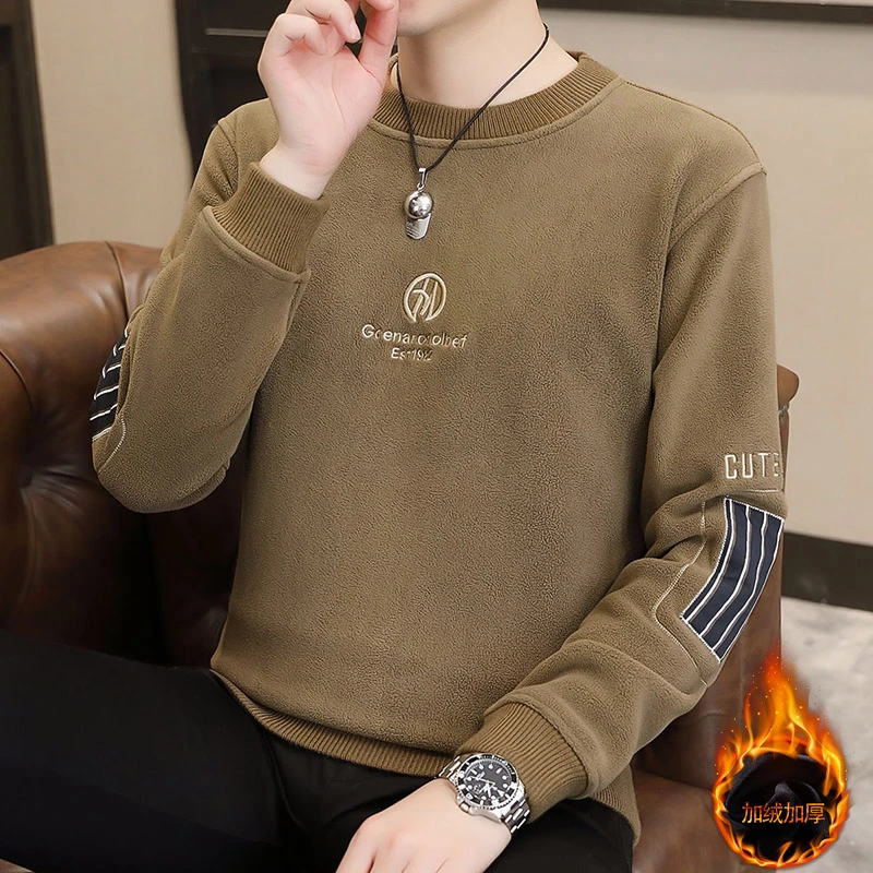 颗粒绒卫衣男士冬装加厚保暖圆领打底衫男装秋冬季潮牌长袖套头衫