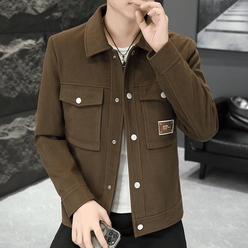 休闲行政夹克男装秋冬季新款帅气百搭翻领外套男士潮流爆款上衣服