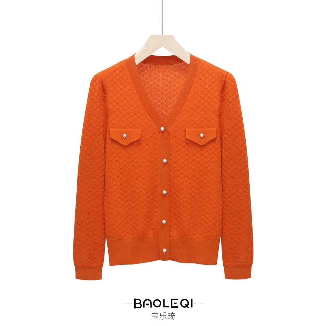 20699款早秋时尚小香风菱形格针织长袖上衣针织衫