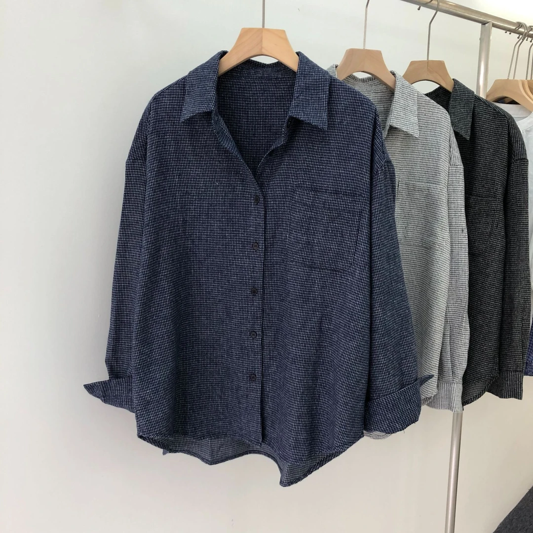 FUJIA STYLE新款气质休闲韩版简约格纹衬衫C3373