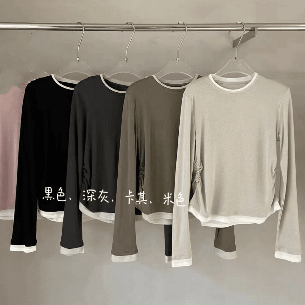 FUJIA STYLE新款气质休闲韩版简约假两件撞色T恤DT1820