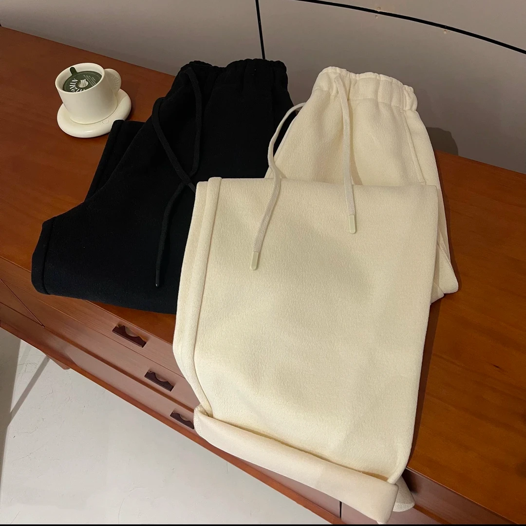 FUJIA STYLE新款气质休闲韩版简约纯色抽绳阔腿加绒休闲裤KD991-1
