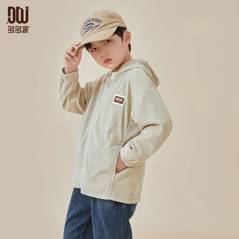 多多家8109童装秋季新款男童中大童时尚潮三针五线装饰带帽外套