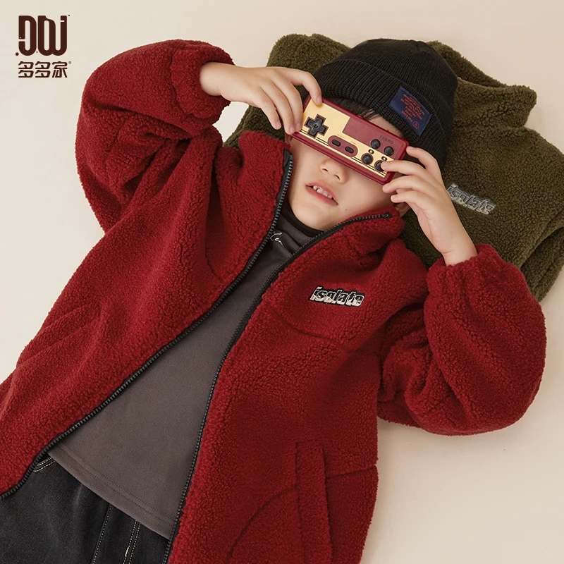 多多家8428不规则压线绣花颗粒外套（面摇粒绒+里水晶绒）中大童